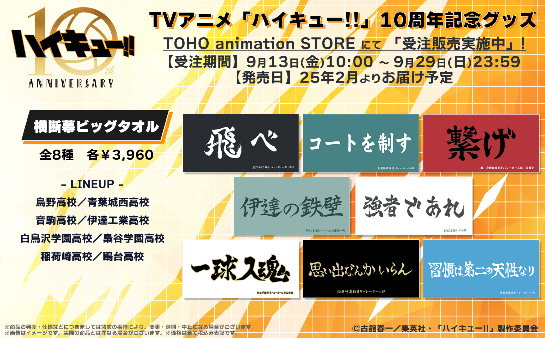 9/25結單★排球少年★十週年動畫紀念橫斷幕大毛巾